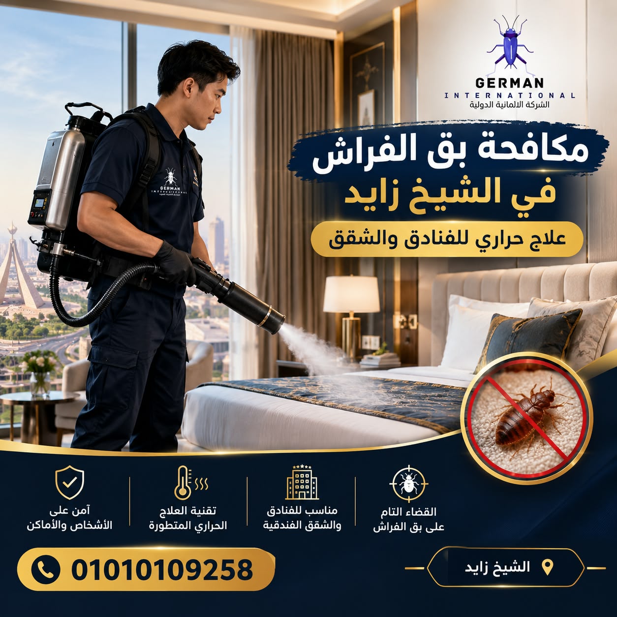 مكافحة بق الفراش في الشيخ زايد علاج حراري للفنادق والشقق